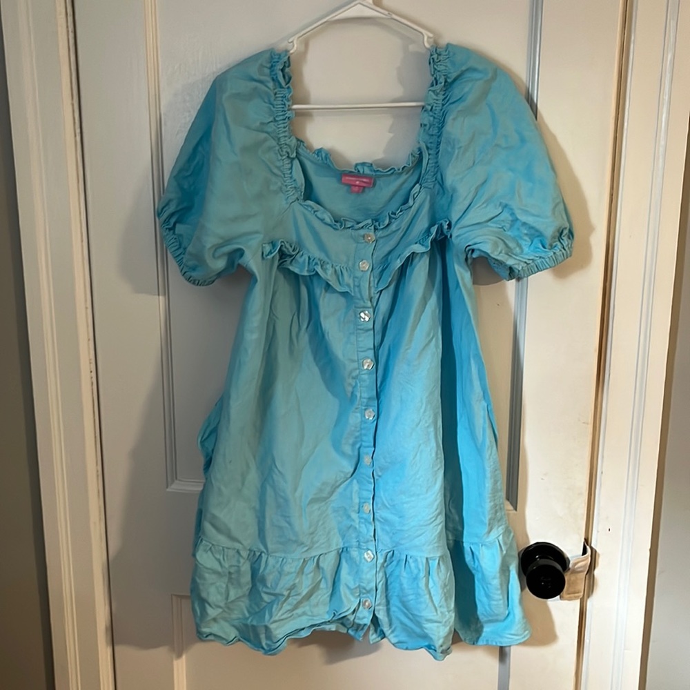 Stoney clover x target blue ruffle mini dress flower buttons